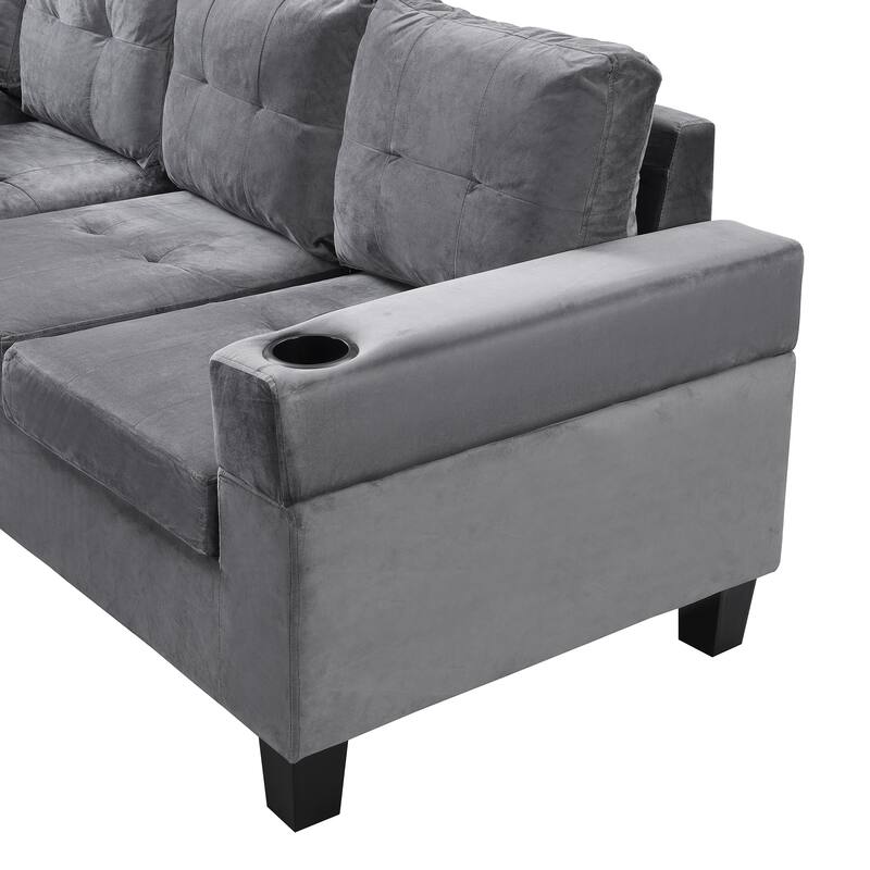 L-Shape Sectional Sofa Set with Storage Chaise, 4-Seat Modular Sofa with Cup Holder and Left Hand for Livingroom