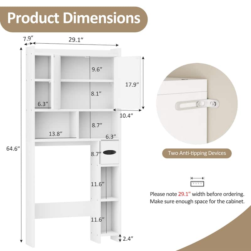 Over-The-Toilet Storage Cabinet – 2-Door Bathroom Organizer with Tissue Holder
