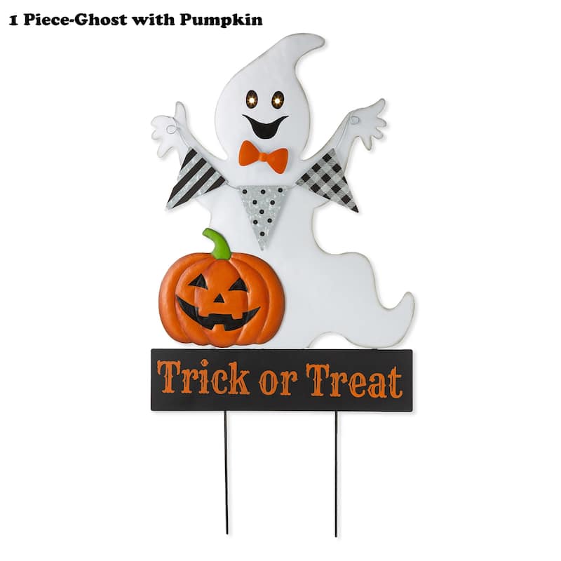 Glitzhome 32"H Halloween Metal Ghost Yard Stake with LED Lights Holiday Wall Decor - Multi
