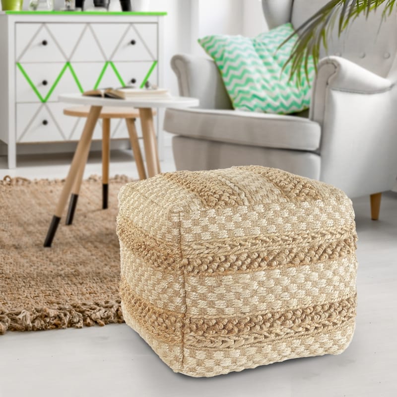 HomeRoots 18" Tan Jute Ottoman