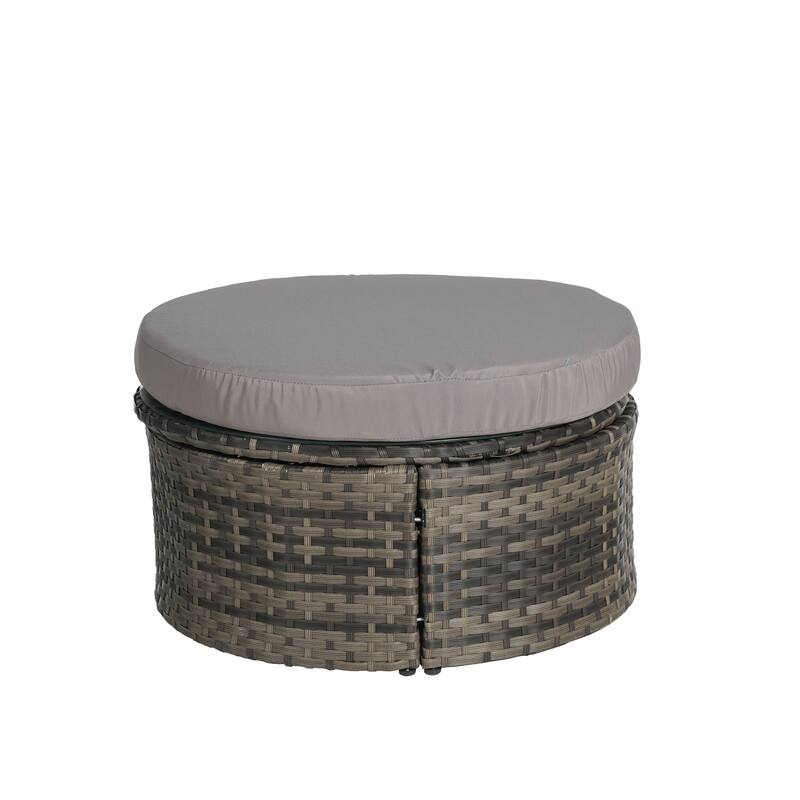 Outdoor Round Daybed with Retractable Canopy, Cushions, Table,Set of 5