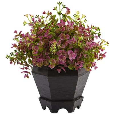 Artificial Sedum Eucalyptus Plant Set - 13 Inch City Chic Arrangement with Planter - 1.08ft.