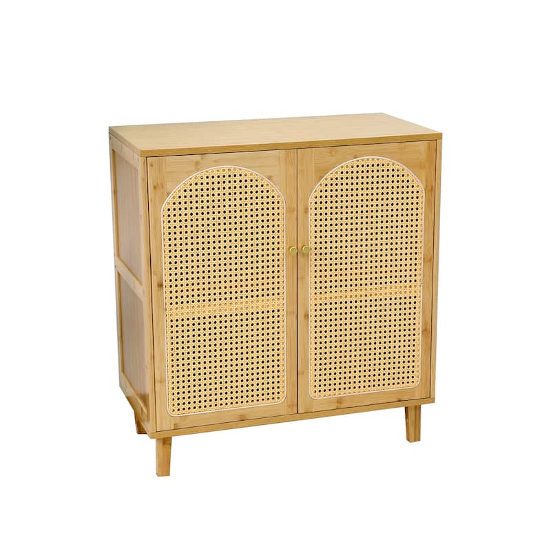 Kitchen Pantry Cabinet Bamboo Sideboard Buffet Cabinet with 2-tier Storage Rattan Door - 29.53"x15.35"x32.28"