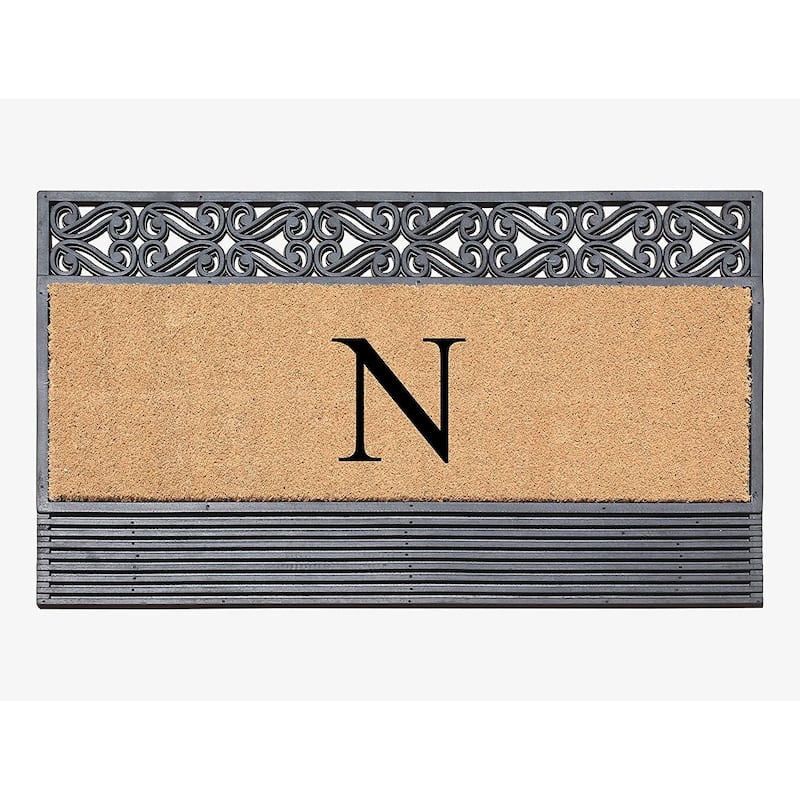 A1HC First Impression Rubber and Coir Rosewood 24" X 36", Heavy Duty Outdoor Monogrammed Doormat - Monogrammed N