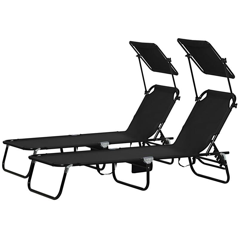 Outdoor Folding Recliner with Side Pocket and Awning