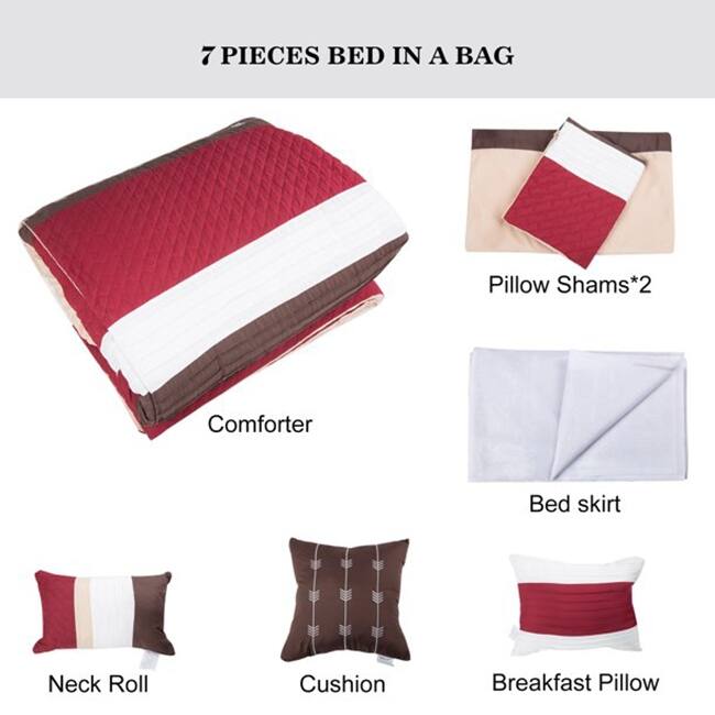 Shatex Bed In A Bag - 7 Piece Luxury Microfiber Striped Bedding Comforter Set - Oversized Bedroom Comforters
