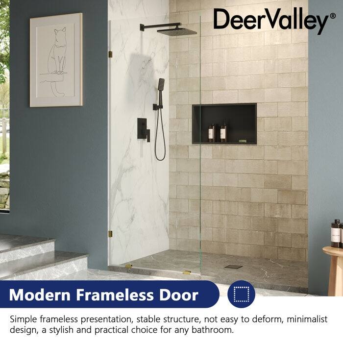 DeerValley 32"×78" Single Fixed Glass Panel For Shower, Thick Frameless Tempered Safety Glass Shower Screen