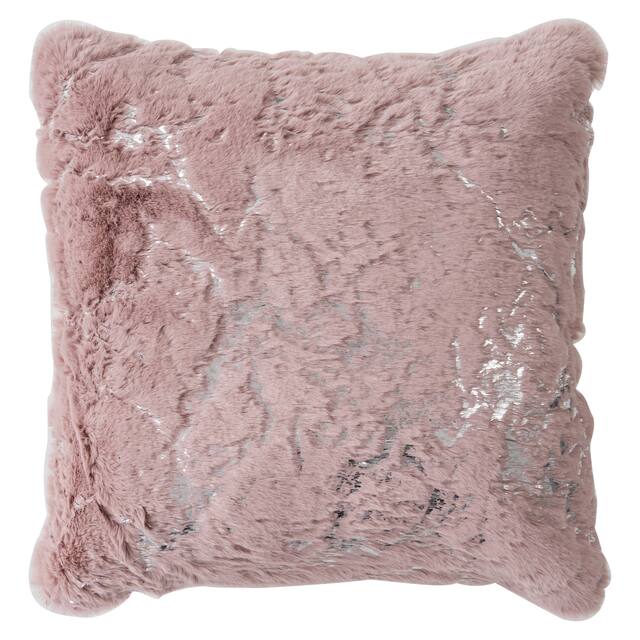 Chryso Collection Faux Fur Pillow with Foil Accents - Pink/Silver