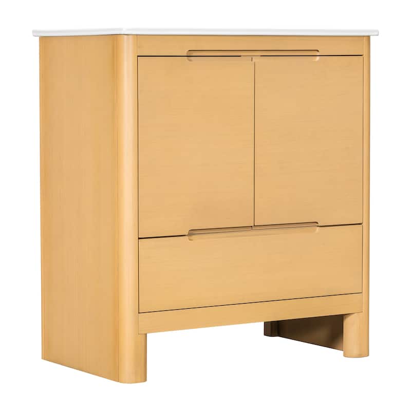 Christopher Knight Home - Harlow Modern 30" Bathroom Vanity with Ceramic Sink, Soft-Close Doors & Drawer, Adjustable Shelf