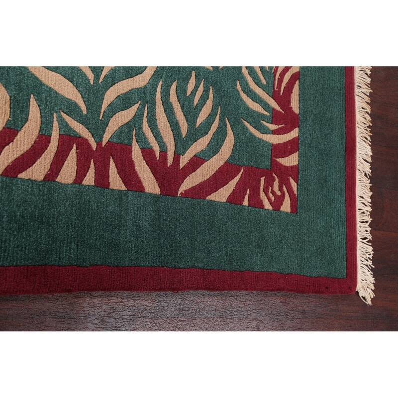 Vegetable Dye Nature Print Nepalese Area Rug Hand-knotted Wool Carpet - 5'9" x 7'0"
