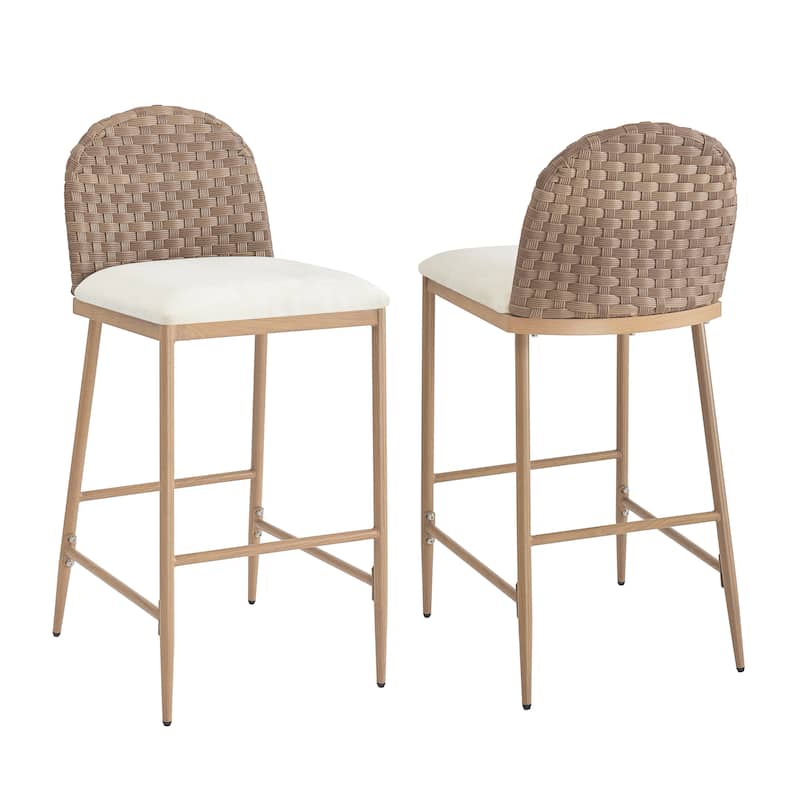 Christopher Knight Home - Esme Barstool in Iron & Rattan with Upholstered Cushion (Set of 2)