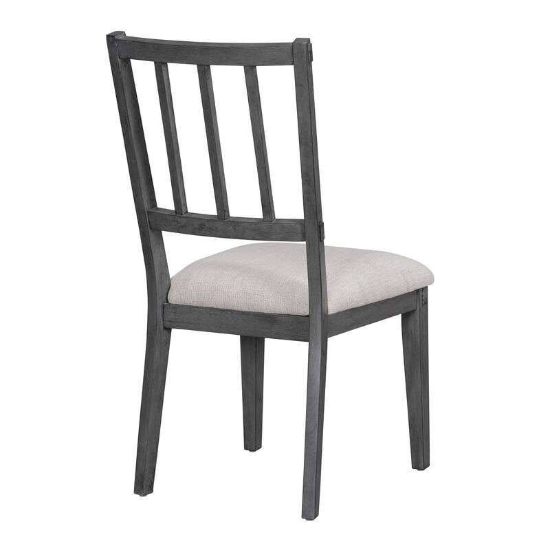 Rustic Grey Dining Table Set with Padded Bench, Round Dining Set with Slat-Back Chairs and Arched Bench