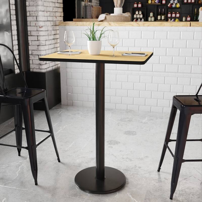 24'' x 30'' Rectangular Laminate Table Top with 18'' Round Bar Height Table Base - Natural