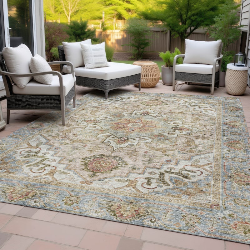 Machine Washable Indoor/Outdoor Traditional Vintage Chantille Rug