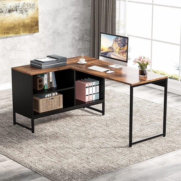 Eyerson L-Shape Gaming Desk with Built in Outlets 17 Stories Size: 33.30 H x 63 W x 31.50 D, Color (Top/Frame): Brown/Black