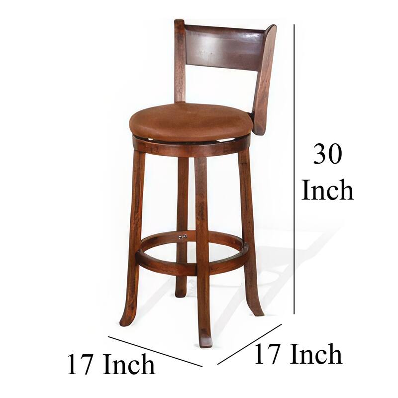 Odel Swivel Barstool Chair Set of 2, Brown Faux Leather, Dark Mahogany