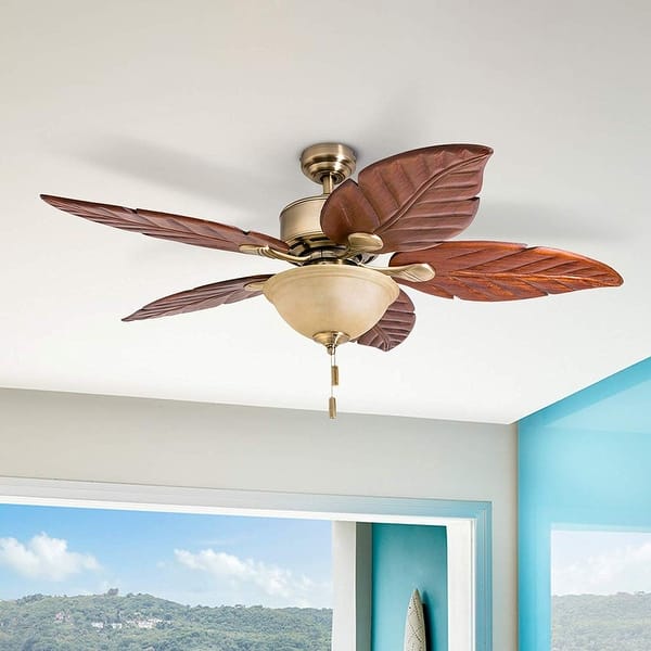 slide 2 of 10, Honeywell Sabal Palm Tropical LED Ceiling Fan with Bowl Light, Hand Carved Blades - 52-inch
