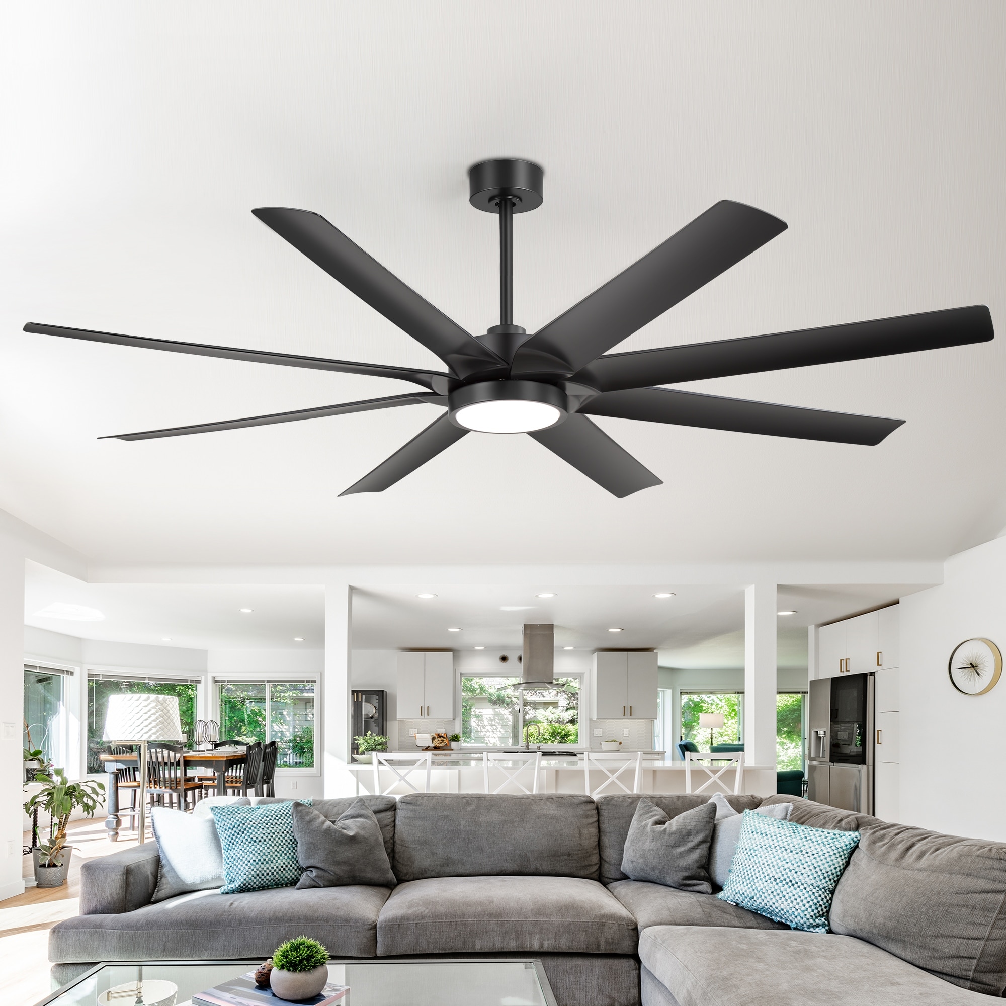 72" Large Modern Ceiling Fan with Light, 3 Color Temperatures, Quiet DC Motor, Remote Control, Reversible Airflow, Living Room