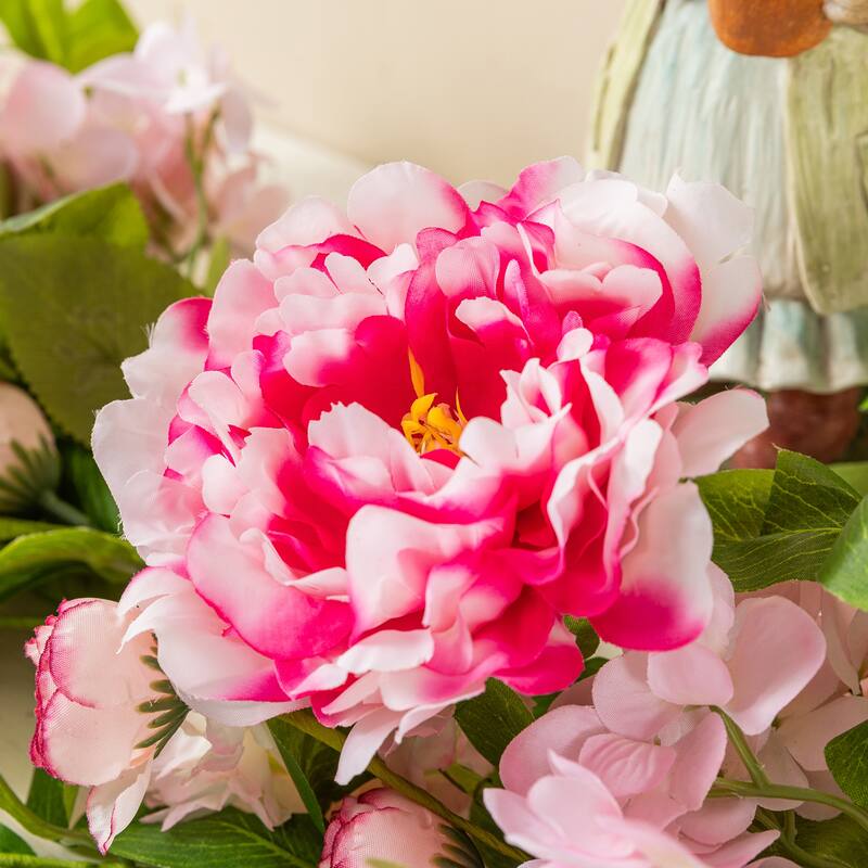 Glitzhome Pink Hydrangea, Peony & Cherry Wreath Garland
