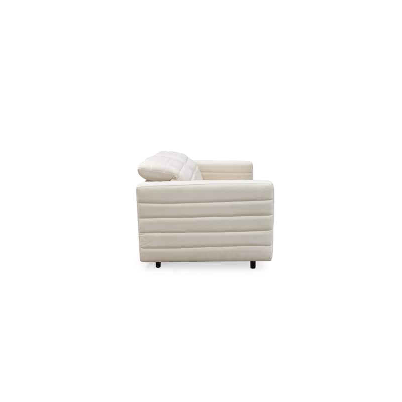 NADAAL STUDIOS Serelith Sofa, Channel-Tufted Chenille Fabric with Power Recline, Rubberwood Frame, Seats 2, Off White