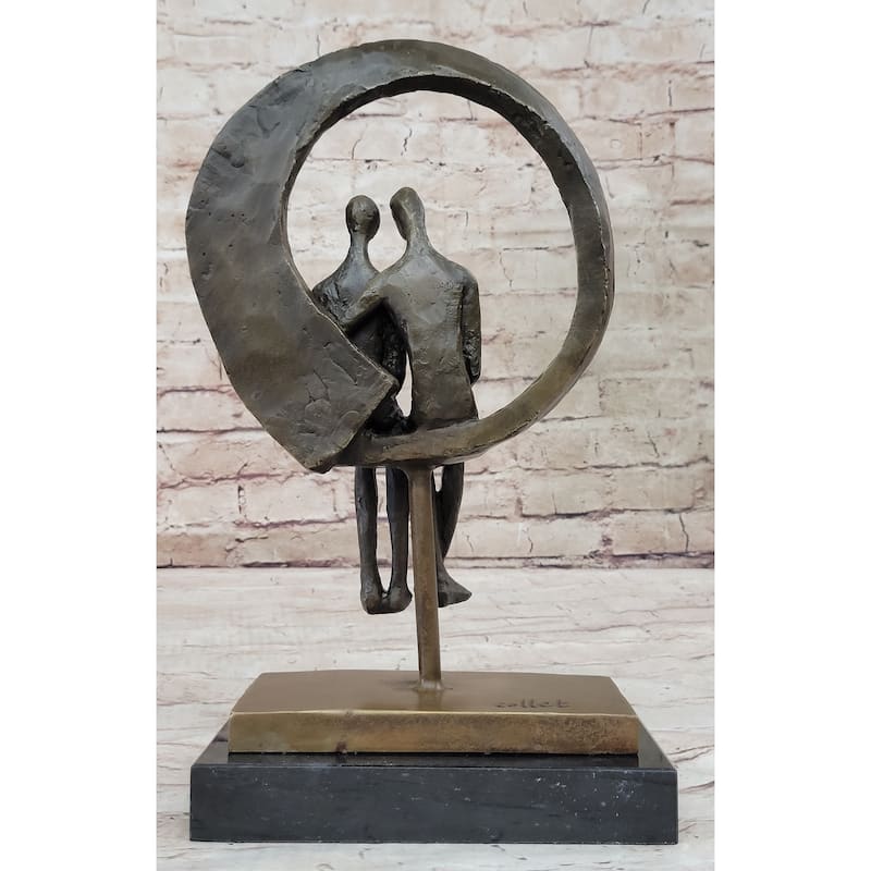 Abstract Original Art Romantic Couple Sitting Together In Love Bronze Sculpture Statue