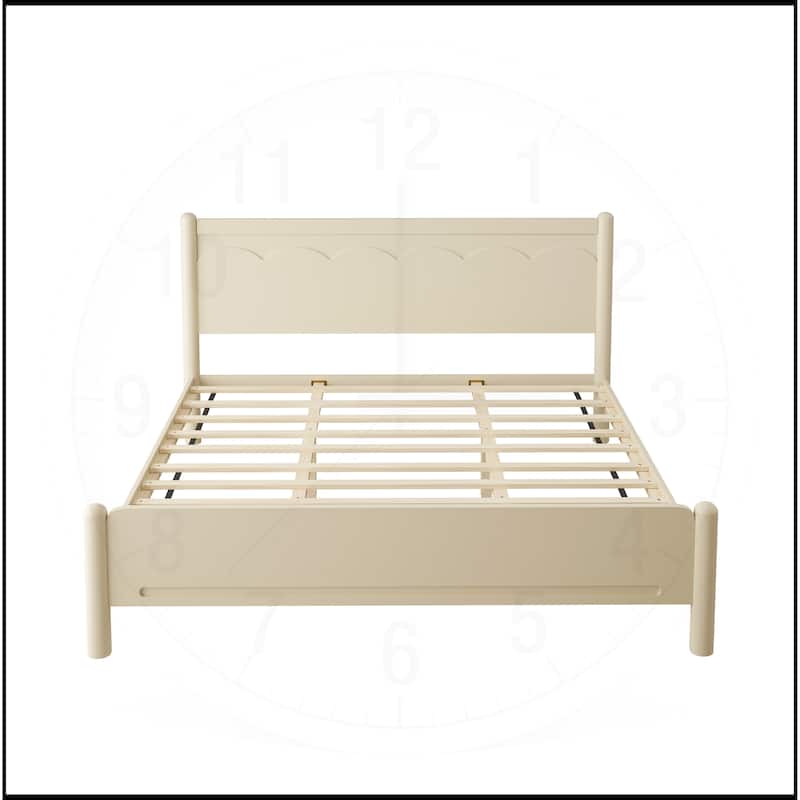 Wood Platform Bed Frame with Headboard and Wooden Slat Support