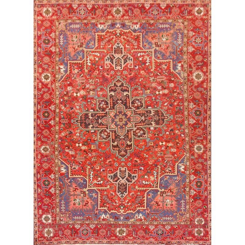Hand Knotted Oriental 100% Wool Carpet Traditional Medallion Oranges & Rust Heriz Area Rug - 13' 0'' X 10' 3''