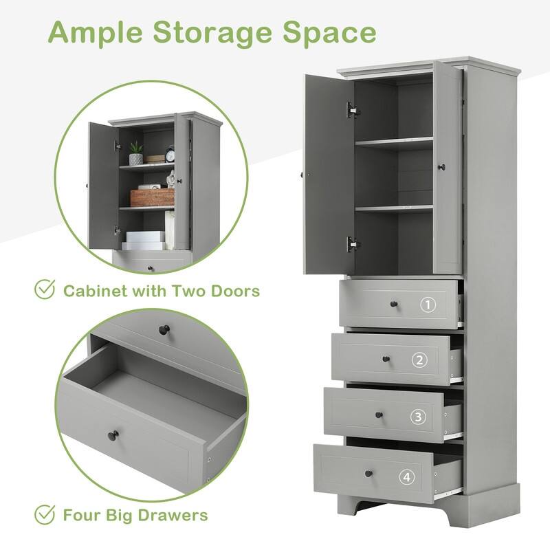 Bathroom Storage Cabinet with 2 Doors and 4 Drawers,Adjustable Shelf