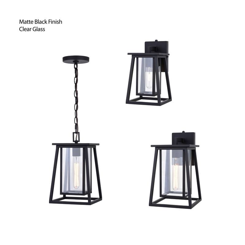 Blackwell Cage Frame 1 Light Black Outdoor Pendant Lantern Clear Glass - 8-in W x 13.25-in H x 8-in D