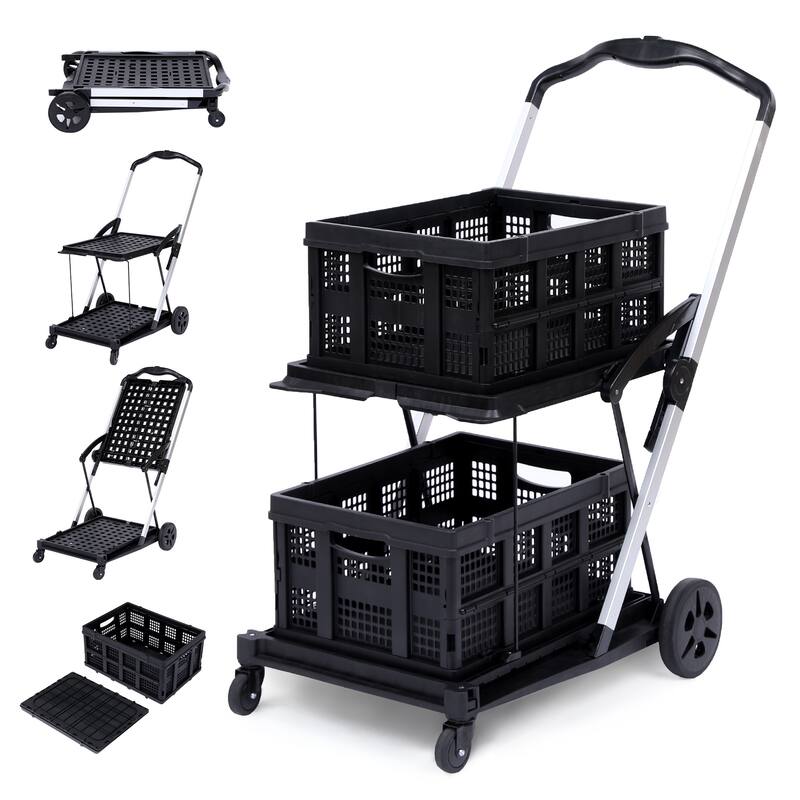 Multi-use Functional Collapsible Carts, Mobile Folding Trolley, Shopping cart with Storage Crate