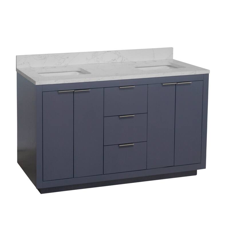 KitchenBathCollection Stockholm 60" Floating Wall-Mounted Double Bathroom Vanity with Engineered Marble Top