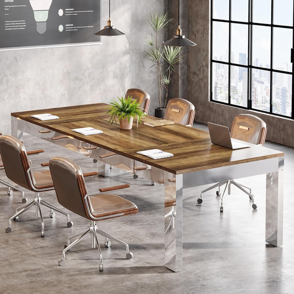 6.5 FT Conference Table, 78 inch Large Rectangular Meeting Table with Mirrored Metal Legs
