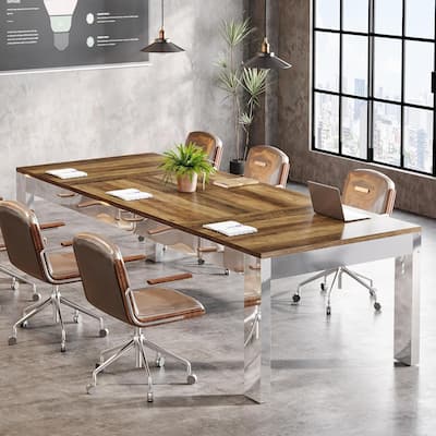 6.5FT Conference Table with Mirrored Metal Legs for Office Conference Room