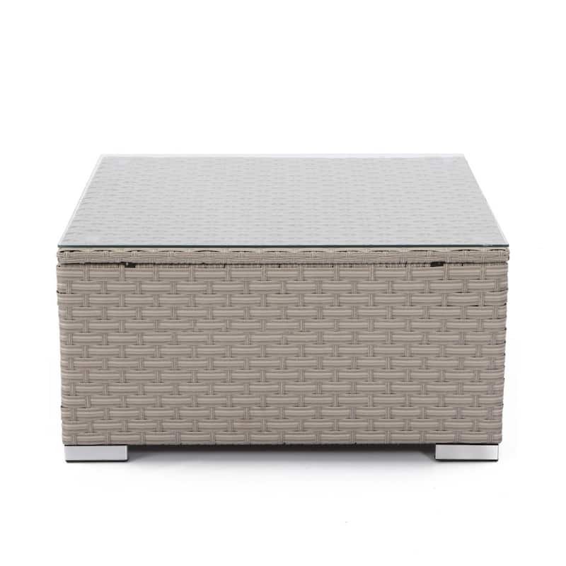 COSIEST Outdoor Furniture Wicker Glass-Top Coffee Table