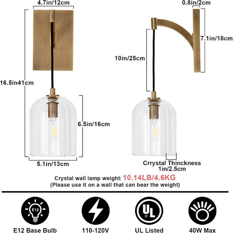 KAYLA 5.1in W 16.5in H 1-Light Modern Crystal Wall Sconce, Indoor Hemisphere Wall Lighting with Clear Crystal Shade
