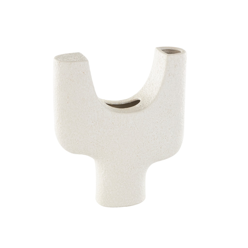 Ceramic Abstract Curved Vase with Dual Openings and Speckled Texturing - White - Roche River Decor - 5"W x 12"L x 14"H