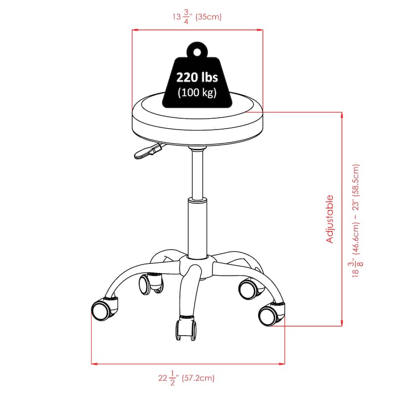 Adjustable Height Round Seat Swivel Stool with Wheels Black Chrome - 22.52 x 22.52 x 23.02 inches