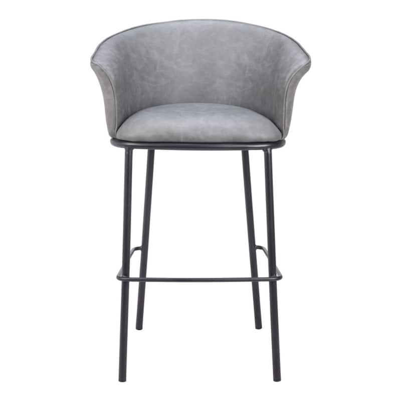 30 Inch Faux Leather Bar Height Chair with Steel Frame and Footrest - 19.7” x 24.4” x 38.4”