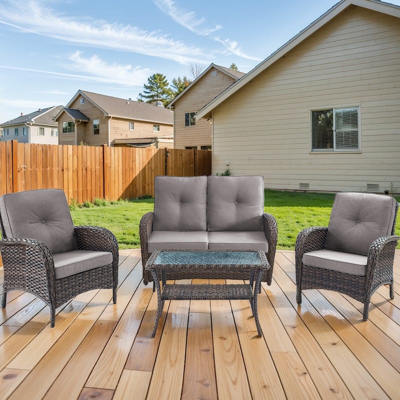 Outdoor Glider Sofa Patio Chair with Coffee Table - Brown - Grey