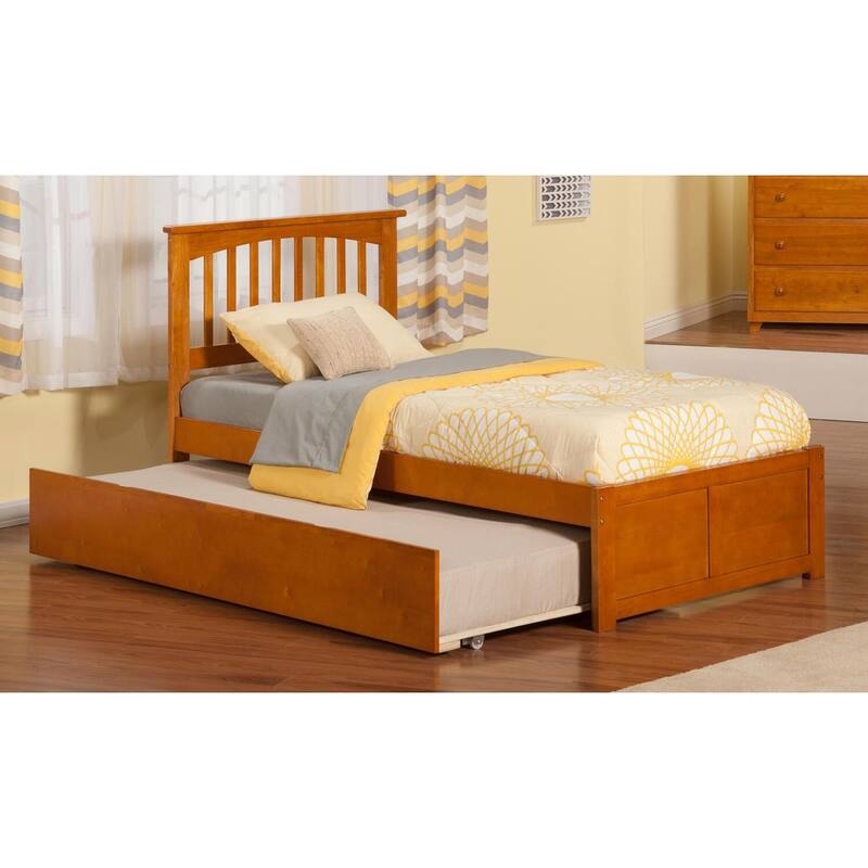 Full Platform Bed with Trundle - Twin Size, Urban Chic Design, Walnut Finish, Space Saving Bed Frame