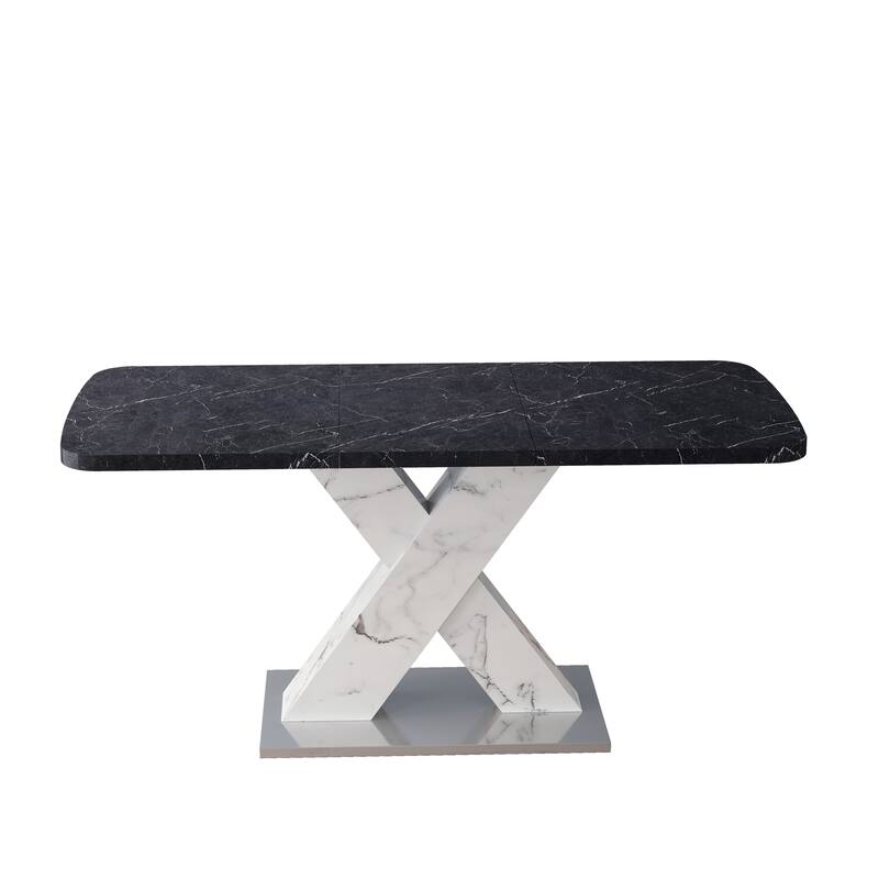 Modern Square Dining Table, Stretchable, X-Shape Table Leg with Metal Base