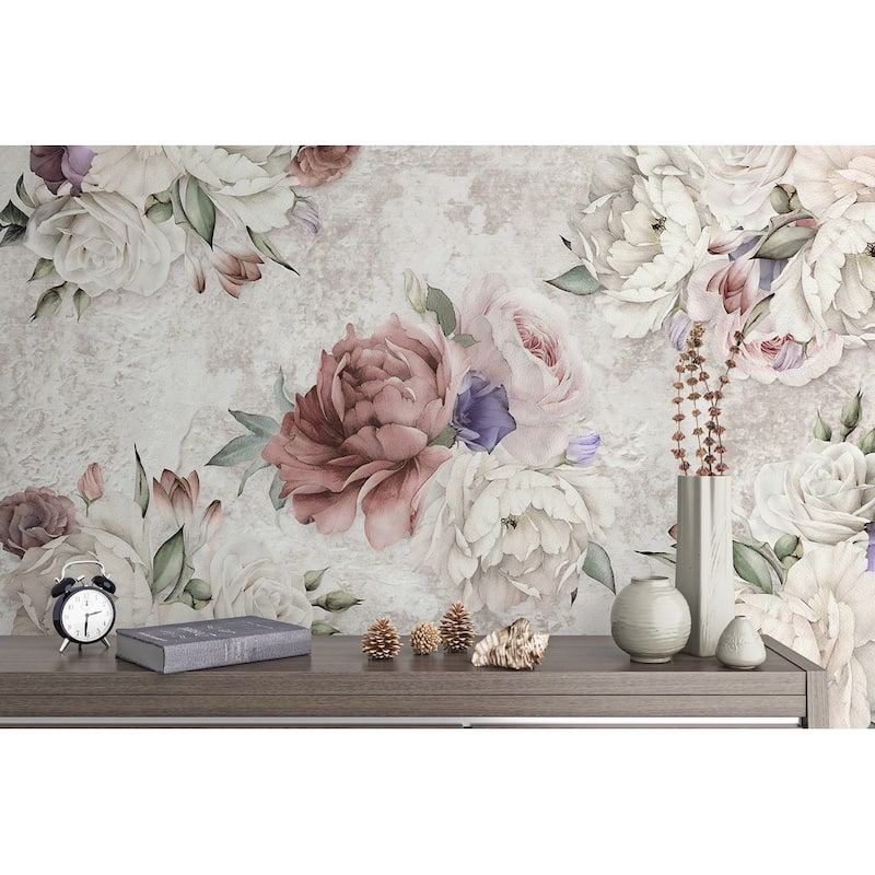 GK Wall Design Soft Peony Purple Poppy Floral Removable Wallpaper