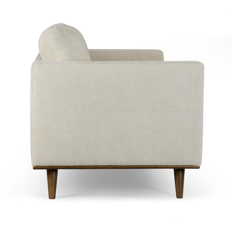 Bishop White Corduroy Twill Fabric Sofa with Walnut Wood Legs