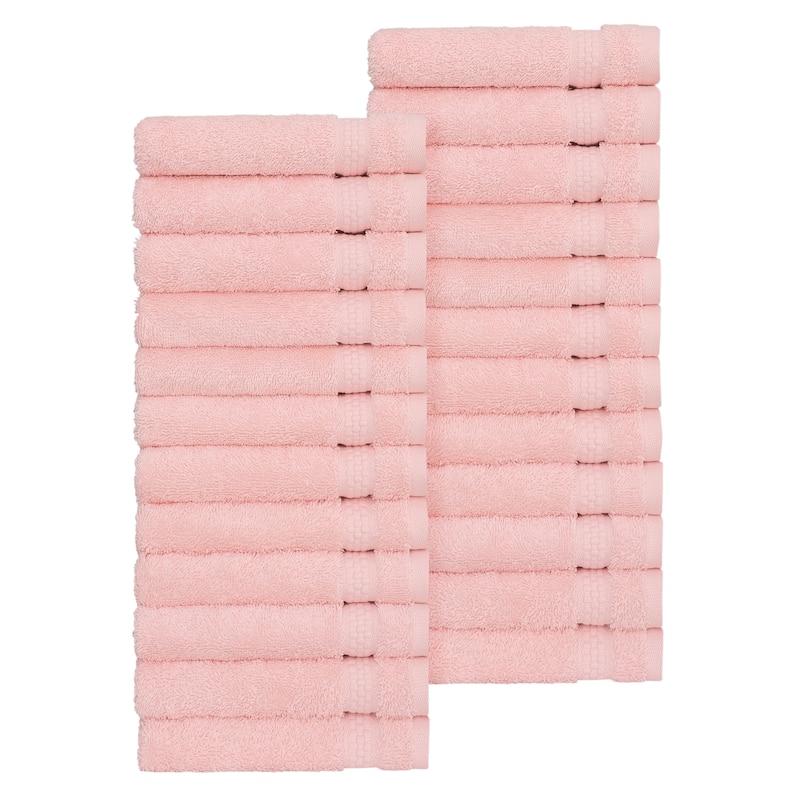 Authentic Hotel and Spa 100% Aeagean Long Staple Turkish Cotton, STARLIGHT Terry Washcloths (Set of 24) - Veil Pink