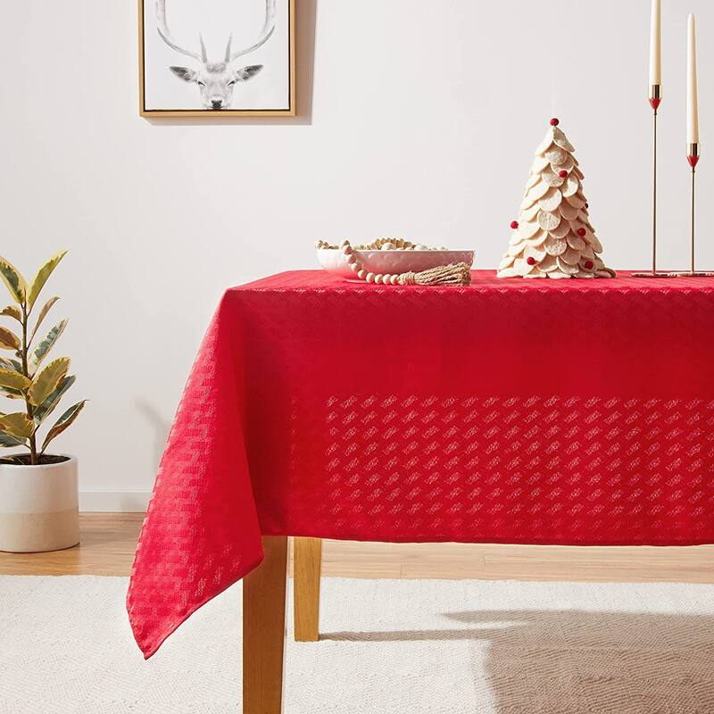 Violet Linen Christmas Novelties Ribbed Striped Pattern Tablecloth - 60" X 102" - Red