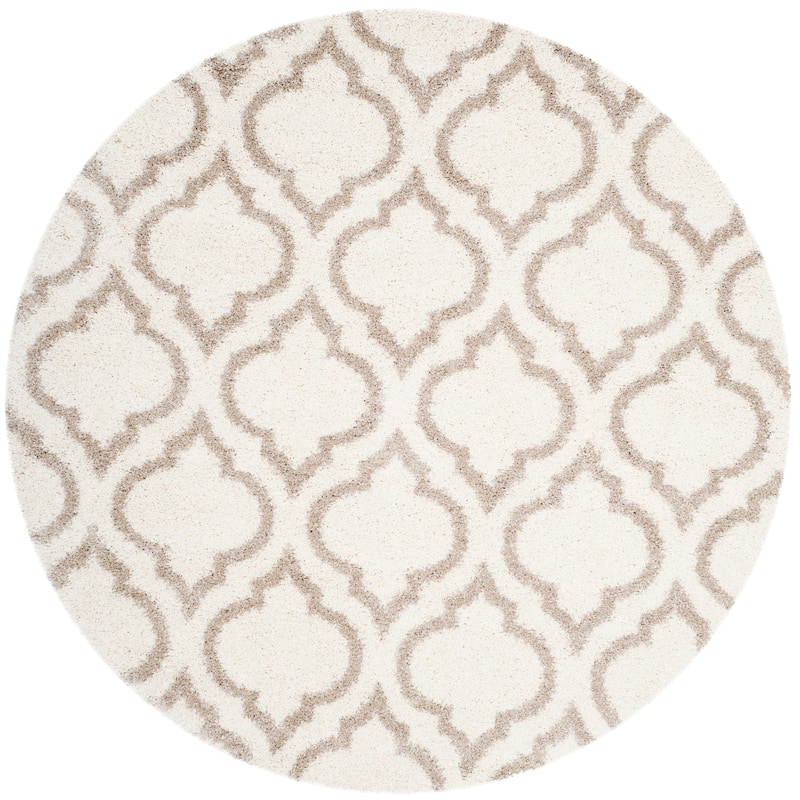 SAFAVIEH Hudson Shag Sheilah Moroccan 2-inch Thick Rug - 3' Round - Ivory/Beige