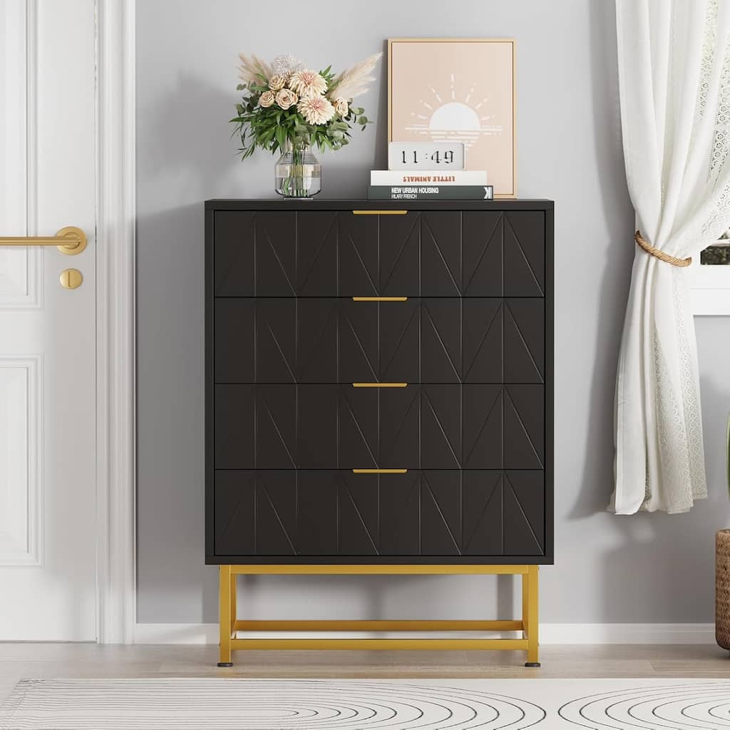 4-Drawer Fabric Dresser with Wood Top – Small Storage Chest & Clothes Organizer, Modern Nightstand or End Table