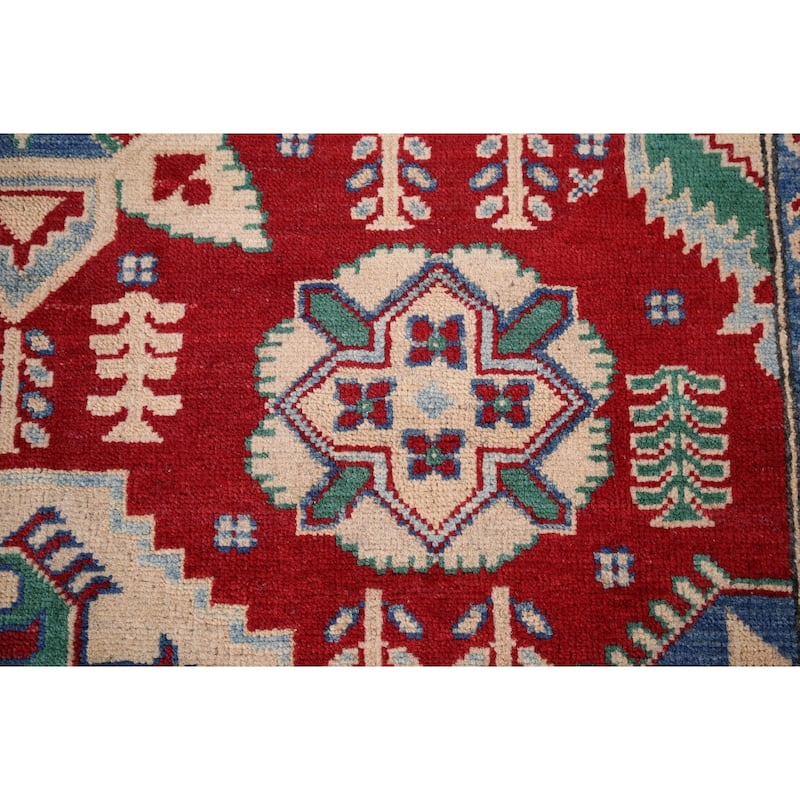 Red Kazak Oriental Area Rug Handmade Traditional Wool Carpet - 5'1" x 6'11"