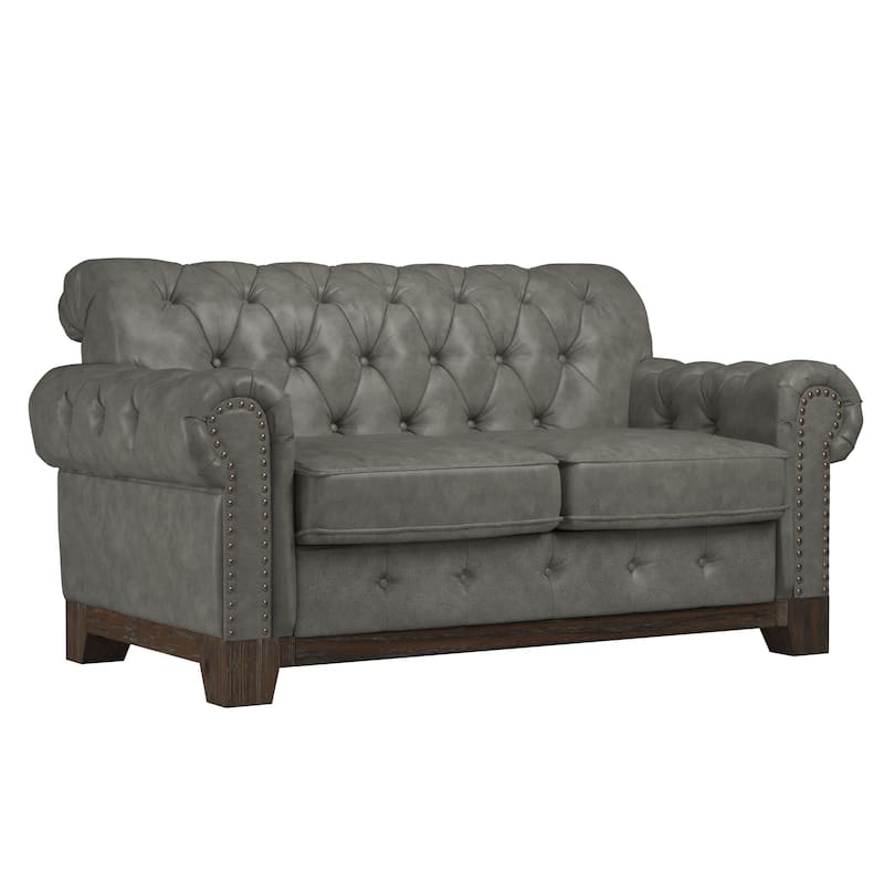 Greenwich Tufted Rolled Arm Nailhead Chesterfield Loveseat by iNSPIRE Q Artisan - Grey Polished Microfiber
