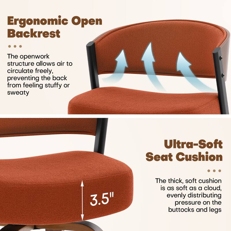 Upholstered Swivel Counter Height Bar Stool with Curved Back and Bentwood Frame - 37.2"H x 19.1"W x 20.5"D